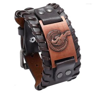 Bangle Fashion Bracciale vichingo Odin Bird Charm Rune Leather For Men Punk Slavic Male Wristband Mens Jewelry Gift