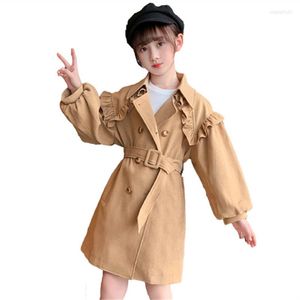 Coat Autumn Children's Windbreaker Trench for Girls Long Sleeve Korean Style Double-Breasted Jackets tonåring barn ytterkläder