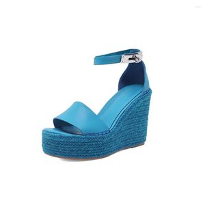 Sandals Summer Women's Waterproof Platform High-Heeled Thick-Soled Wedge-Heeled Straw Woven Bottom Open Toe Round Shoes