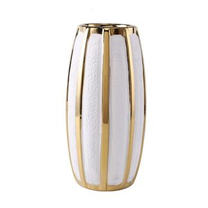 Vasos Cerâmica Vaso de Ouro Branco Moderno Simples Decoração de Casa Vaso Phalaenopsis Bacia com Arranjo de Flores 231124