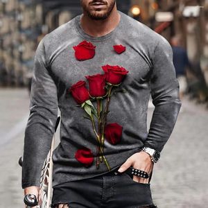 القمصان thirts 3D Rose طباعة طويلة الأكمام تي شيرت أزياء القطن الخريف غير الرسمي O-tops hip hop harajuku pullover