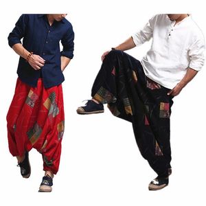 Pants Plus Size Men Harem Pants Hiphop Baggy Loose Wide Leg Pants Cotton Linen Big Drop Crotch Joggers Boho Dance Trousers Nepal Style