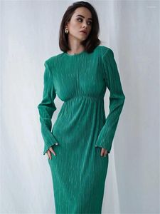 Sıradan elbiseler Tossy Sırtsız Piled Maxi Elbise Kadınlar İnce Vintage Patchwork Yüksek Bel Kulüp Partisi Uzun Kollu Katı Moda
