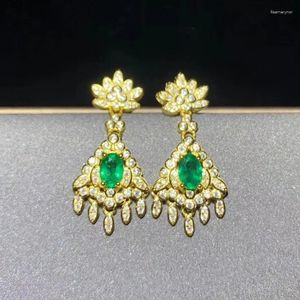 Dangle Küpe Küpe Takı Vintage Emerald Eardrop Parti 4 6mm Doğal Damla 925 Gümüş Hediye Kadın