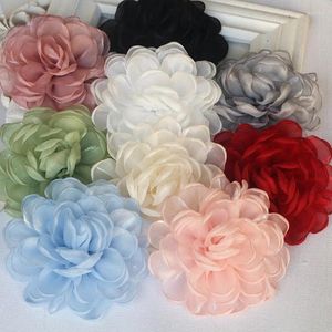 Flores decorativas 5 tamanhos 10cm artesanal grande chiffon organza tecido gaze artificial flor para vestido de casamento chapéus colar chinelos