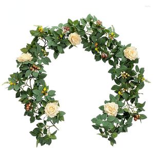 Fiori decorativi fiore artificiale rattan tavolo decorazione verde pianta 108 forcella volume foglia rosa