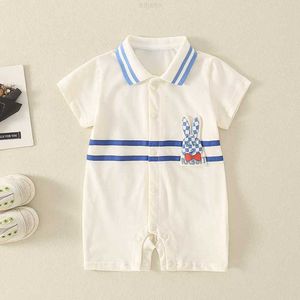 Kläder sätter baby bodysuit sommar tunn tecknad kanin kanin nyfödd bomull söt fullmåne lapel outwear