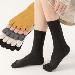 Женские носки 5 пары хлопка в пять пальцев в длину для леди-девочки Сплошная зима