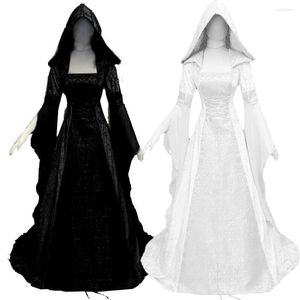 Vestidos casuais igreja retrô freira de manga longa com capuz de trajes de piso para mulheres vestido cosplay medieval sacrifício misterioso