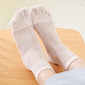 Women Socks 5 Pairs Thin Five Finger Women's Spring Summer Plain Large Mesh Solid Black Pink Purple White Cotton With Toes