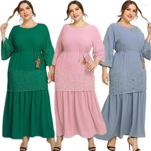 Этническая одежда плюс размер 4xl Kaftan Lace Abaya Dubai Мусульманские женщины Хиджаб платье Турция Кафтан свободный макси -вечеринка длинная халата Исламский