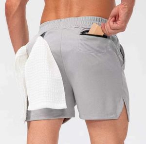 lulu Shorts Herren Yoga Shorts Herren Camos Atmungsaktive Gymnastikhose mit Handtuchschnalle Looses lässige Laufhose Lemon Lemens