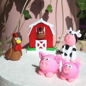 Festive Supplies 5Pcs Farm Animal Cake Decoration Topper Suit Pastoral Ranch Party Baking Ornaments Doll Kids Birthday Decors