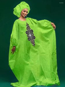 Etniska kläder Original Bazin Riche Long Dresses With Scarf Beading Dashiki Robe Boubou For African Women Basin