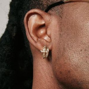 Hoop Earrings Iced Out Hip Hop Men Boy Sword Shaped Small Huggie Earring Plaved Gold Black Silver Color Cross Jewelry Wholesale