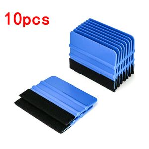 10 Pcs Car Blue Vinyl Carbon Fiber Window Ice Remover Cleaning Wash Car Scraper with Felt Squeegee Tool Film Wrapping Scraper