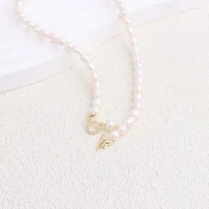 Choker Minar Temperament Baroque Freshwater Pearl Beaded Necklaces For Women 14K Real Gold Plated Copper Toggle Clasp Circle