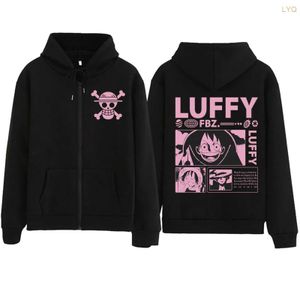 Kvinnors hoodies tröjor 2023 Hot Anime One Piece Luffy dragkedja Hoodie Halloween Sweatshirt Harajuku Hip Hop Men Women Fans gåva Plus Size Zipper Hoodie