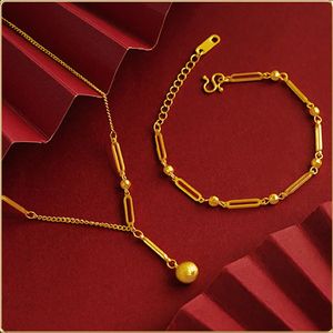 Collane con perline Collana con sfere geometriche color oro puro Set di braccialetti per le donne Gioielli di fidanzamento di nozze Regalo femminile di San Valentino 231124