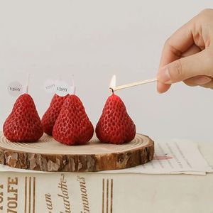 1pc/4pcs 딸기 장식 향기 양초 간장 왁스 촛불 생일 웨딩 양초