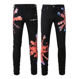 Мужские джинсы Angel Kid Print For Young Guys Rip Slim Fit Skinny Man Pants Wear Biker Denim Stretch Cult Stretch Мотоцикл Модные длинные прямые молнии с отверстием Синий