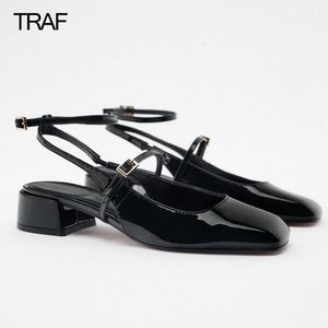 Elbise Ayakkabı Trafesi Fashion Wanita Pompa Mary Jane Heels Chunky Bertali Hitam Tumit Kaki Spergi Lolita Sepatu Lucu Hak Tali Belakang 230425