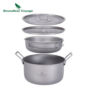 Camp Kitchen Begränsad resa Multifunktionell ångare Soppkanna Stekpanna med lock utomhus camping kastrull mess kit TI2057C 230425