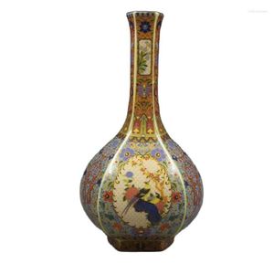 Vasos Qing Yongzheng Ano do esmalte de ouro e pássaros vasos antigos Coleção de ornamentos de porcelana doméstica