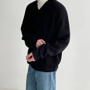 Suéteres masculinos syuhgfa homens 2023 inverno v-pescoço espessamento camisola cor sólida casual pullovers moda estilo coreano malhas para masculino