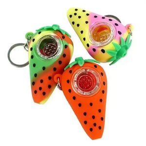 3 Inch Strawberry Shape Silicone Hand Tobacco party favor Smoking Pipe Dry Herb For Silicon Bong Glass Bubbler