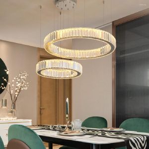 Pendant Lamps LED Lamp Luxury Villa Hall Simple Atmosphere Living Room Dining Ring Duplex Building Crystal Light