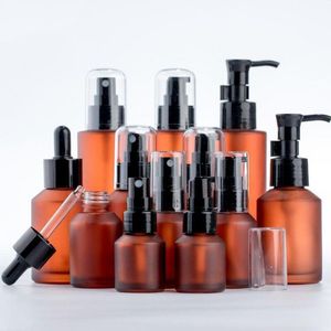 15ml 30ml 60ml 100ml Amber Cam Şişe Protable Losyon Sprey Pompası Konteyner boş doldurulabilir seyahat kozmetik krem ​​şampuan şişeleri hdjft