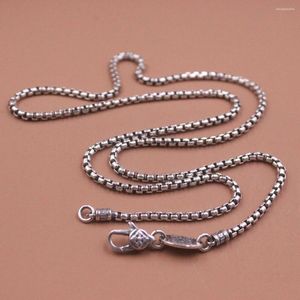 Chains Real 925 Sterling Silver Necklace Men's 3mm Width Box Link Vintage Jewelry 24inch Length With Lobster Clasp