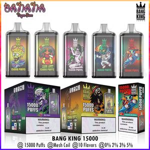 Puff 15K Outhentic Bang King 15000 Puffs Disposable Vapes Bar Mesh Coil Rechargeable E Cigarettes 0% 2% 3% 5% Salt Strength Vapers 20 Flavors