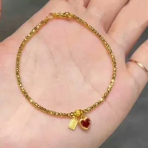 Strand Romantic Red Love Heart Charms Gold Plated Cut Beads Bracelets For Women Girls Fashion Wrist Jewelry Party Gift YBR1034