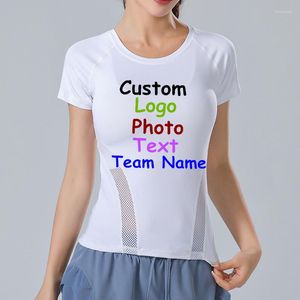 Women's T Shirts 2023 Summer Speed Dry Round Neck Short Sleeve Women's Tops Tight Stretch T-Shirt Patchwork Mesh Yoga Clothes Customized