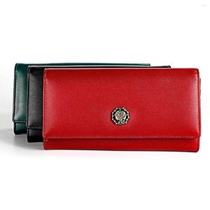 Plånböcker damer plånbok läder mode multifunktionell lång stor kapacitet anti-stöldpenselkoppling handväskor