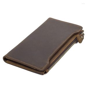 Wallets Big Capacity Real Cow Leather Men Long Money Bag Clutch Zipper Pocket Card Holder Coin Purse Man Phone Multi Wallet