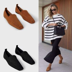 Toteme designer shoes shoe style single flat suede heel square French toe loafers 23 Spring/Summer retro one foot casual commuting womens shoes