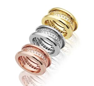 Titanium Steel B Ripple Full Diamond Ling Labyrinth مجموعة Diamond Ring 18K Gold Style Ring1811794