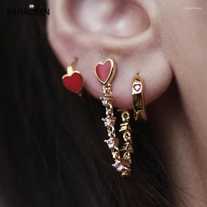 Dangle Earrings Panaoben 925女性用スターリングシルバースイートピーチハートかわいいレッドラブフープクリスマスギフトジュエリー