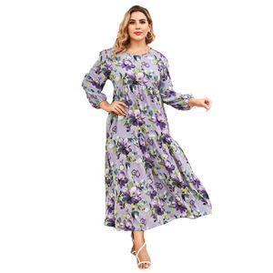 Dresses Elegant Plus Size Maxi Dresses 2021 Autumn Long Sleeves Robe Female Wear Purple With Floral Women's Clothing Large Loose Casual