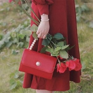 Bolsas de noite bolsa pérola bolsa para mulheres mensageiro de ombro 2023 jantar de casamento vermelho vintage de luxo de luxo de couro crossbody saco