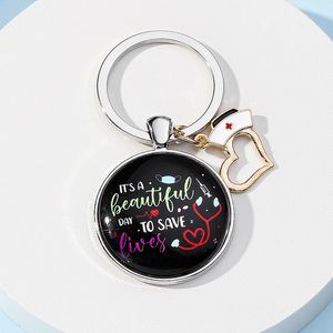 Creative Black Color Nurse's Day Keychains Pendant Färgglad tryckning Tid runt Alloy Car Bag Keychain Jewelry Gift