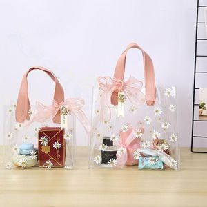 GRANTO DE GREST 10pcs espessados ​​Daisy Transparent PVC Bag com manuseio bolsas de festa de aniversário de casamento