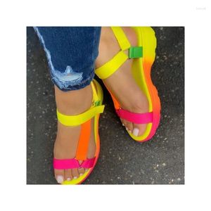 Sandali con zeppa Scarpe con plateau Donna Ragazza per l'estate Caviglie da spiaggia morbide multicolori da donna taglie forti