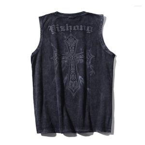 Мужские майки Tops Cross Print Vintage Washed без рукавов негабаритные грандж жилеты Мужские готы Tees Hip Hop Y2k Streetwear Harajuku Sports Cotton