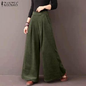 Capris Zanzea Vintage Corduroy Pants Wide Leg PounsersカジュアルハイエラスティックウエストLong Pantalon Palazzoソリッドカブ