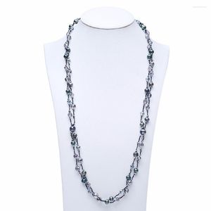 Łańcuchy retro kryształ prawdziwy czarny naszyjniki perłowe biżuteria długie dwie warstwy dla kobiet