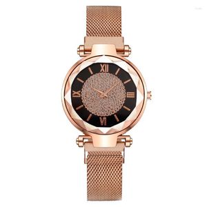 Relógios de pulso Moda feminina Relógio colorido Placa de relógio Elite ímã de pedra fivela Easy quartz ladies assiste presentes de Montre femme